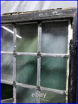 VTG Steel 16 Lite Leaded Stained-Glass 20x37 Tutor Casement Window Old 1359-24B