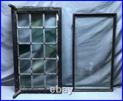 VTG Steel 16 Lite Leaded Stained-Glass 20x37 Tutor Casement Window Old 1359-24B