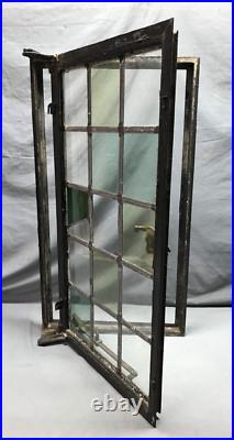 VTG Steel 16 Lite Leaded Stained-Glass 20x37 Tutor Casement Window Old 1359-24B