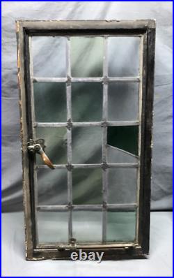 VTG Steel 16 Lite Leaded Stained-Glass 20x37 Tutor Casement Window Old 1359-24B