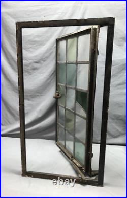 VTG Steel 16 Lite Leaded Stained-Glass 20x37 Tutor Casement Window Old 1359-24B