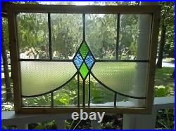 V-1048 Beautiful Transom Style Leaded Stained Glass Window F/England Reframed