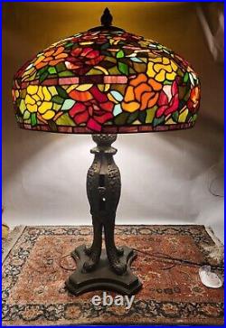 Very Large Vintage Leaded Glass Lamp with Heavy Base