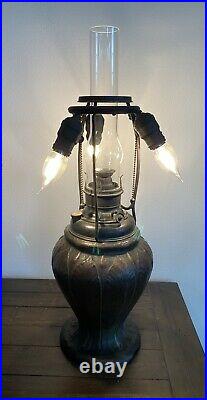 Very Rare Handel Oil Lamp Base For Leaded, Painted Glass Shade Tiffany Era