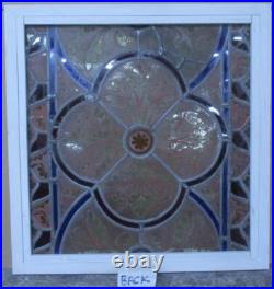Victorian English Leaded Stained Glass Window Handpainted Floral 22 3/4 X 23 1/4