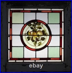 Victorian Hand Painted Fruit English Leaded Stained Glass Window 20.75 X 20.5