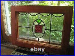 Victorian LEADED STAINED GLASS WINDOW nice design 18 x 14