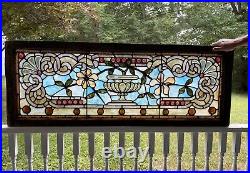 Victorian Leaded Stained Glass Jeweled And Beveled Transom Window