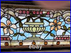 Victorian Leaded Stained Glass Jeweled And Beveled Transom Window