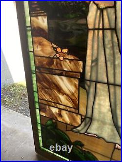 Victorian Leaded Stained Glass Window With Drapery And Layered Glass