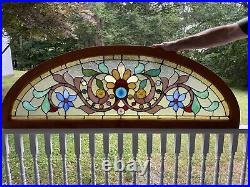 Victorian Leaded Stained Jeweled Glass Transom Window