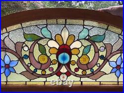Victorian Leaded Stained Jeweled Glass Transom Window