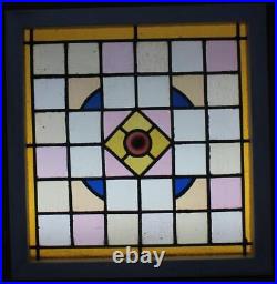Victorian Old English Leaded Stained Glass Window Geometric 22 X 22 3/4