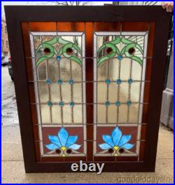 Victorian Style Stained Leaded Glass Window with Jewels 53 x 46