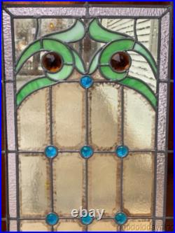 Victorian Style Stained Leaded Glass Window with Jewels 53 x 46
