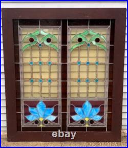 Victorian Style Stained Leaded Glass Window with Jewels 53 x 46