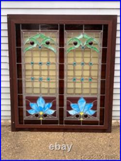 Victorian Style Stained Leaded Glass Window with Jewels 53 x 46