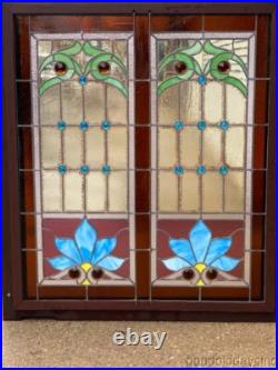 Victorian Style Stained Leaded Glass Window with Jewels 53 x 46
