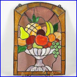Vintage 14 X 10 Dimensional Fruit Leaded Stained Glass Jeweled Window Panel