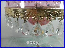 Vintage 17' Michelotti Cranberry Lead Crystal Glass Prism Boudoir Table Lamp