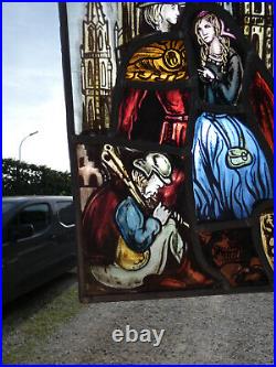 Vintage 1960 Flanders stained glass lead window tijl nele legend lion church