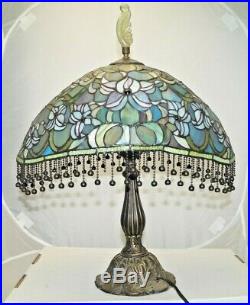 Vintage 1960s 70s Era Leaded Stained Art Glass Shade Electric Table Lamp