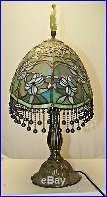 Vintage 1960s 70s Era Leaded Stained Art Glass Shade Electric Table Lamp