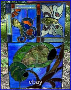 Vintage 3 Panel Stained Glass Nature Theme Transom Window Panel 11.25 X 17.25