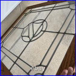 Vintage 80s Leaded Stained Glass Window Panel 31.5x29 Shield Crest Design