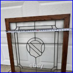 Vintage 80s Leaded Stained Glass Window Panel 31.5x29 Shield Crest Design