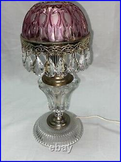 Vintage 9.5 Michelotti Cranberry Lead Crystal Glass Prism Boudoir Table Lamp