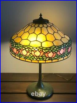 Vintage Antique Leaded Apple Blossom Lamp Unique Glass Tiffany Era Patina Base