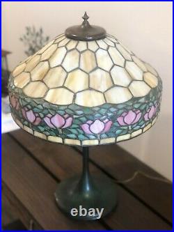 Vintage Antique Leaded Apple Blossom Lamp Unique Glass Tiffany Era Patina Base