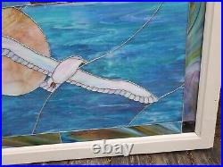 Vintage Antique Leaded Slag Stained Glass Window Panel Seagull Bird Broken AS IS