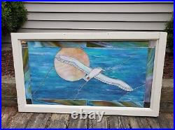Vintage Antique Leaded Slag Stained Glass Window Panel Seagull Bird Large AS IS