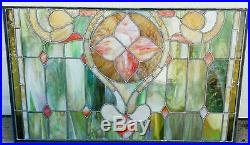 Vintage Antique Stained Leaded Slag Glass Transom Window 46.5 by 28.5