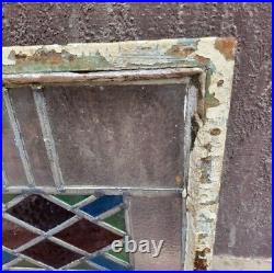 Vintage Architectural Salvage Stained Glass Window 17 X 19 Diamond Pattern
