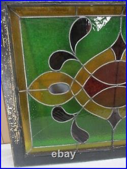 Vintage COLORFUL Leaded Stained Clear Slag Glass Window in Wood Frame 36 x 29