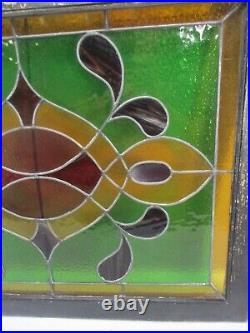 Vintage COLORFUL Leaded Stained Clear Slag Glass Window in Wood Frame 36 x 29