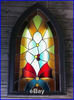 Vintage Church Lighted Leaded Glass Stained Glass Framed Window Church Salvage