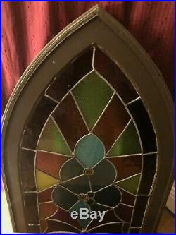 Vintage Church Lighted Leaded Glass Stained Glass Framed Window Church Salvage