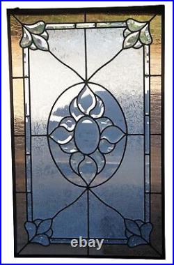 Vintage Clear Amber Leaded Stained Beveled Textured Glass Hanging Window Panel