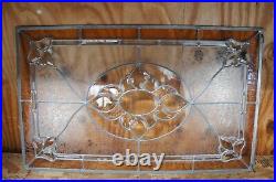 Vintage Clear Amber Leaded Stained Beveled Textured Glass Hanging Window Panel