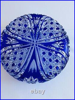 Vintage Cobalt Blue Czech Bohemian Lead Crystal Cut to Clear Bowl