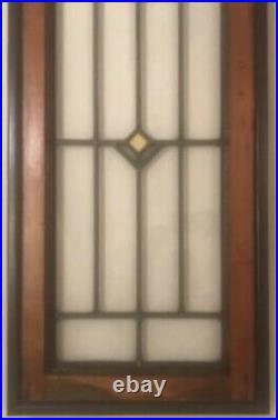 Vintage Framed Leaded Glass Window With Gold Mirrors-Church Salvage