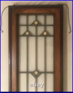 Vintage Framed Leaded Glass Window With Gold Mirrors-Church Salvage