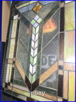 Vintage Framed Stained Glass Window Hanger, 24 X 18 With Hooks And Chain To