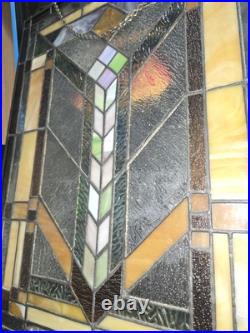 Vintage Framed Stained Glass Window Hanger, 24 X 18 With Hooks And Chain To