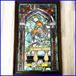 Vintage Hand Crafted TIFFANY Style LOVE BIRD Parrots Stained Glass Panel Window