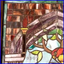 Vintage Hand Crafted TIFFANY Style LOVE BIRD Parrots Stained Glass Panel Window